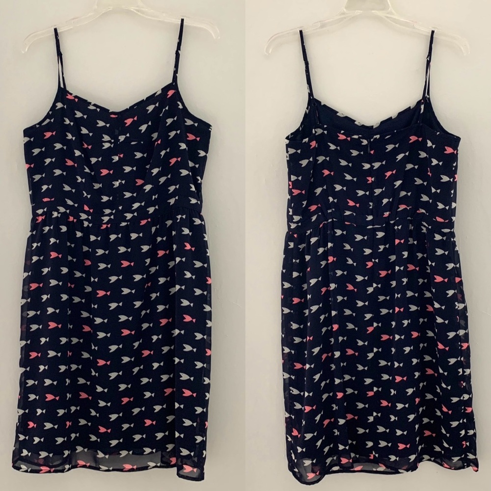 Maison Jules Navy Fish Novelty Print Spaghetti Strap Tank Dress XL Summer